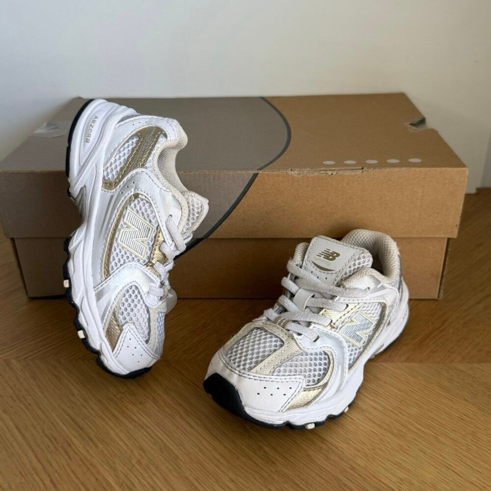 New Balance 530 Bungee White/Metallic Gold Toddler Sneakers- SZ 9 C